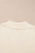 Beige Ribbed Knit Contrast Cuffed Short Sleeve Polo Sweater